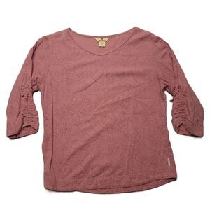 Woolrich Womens S  V Neck To 3/4 Ruched Sleeves Floral/Paisley Pink